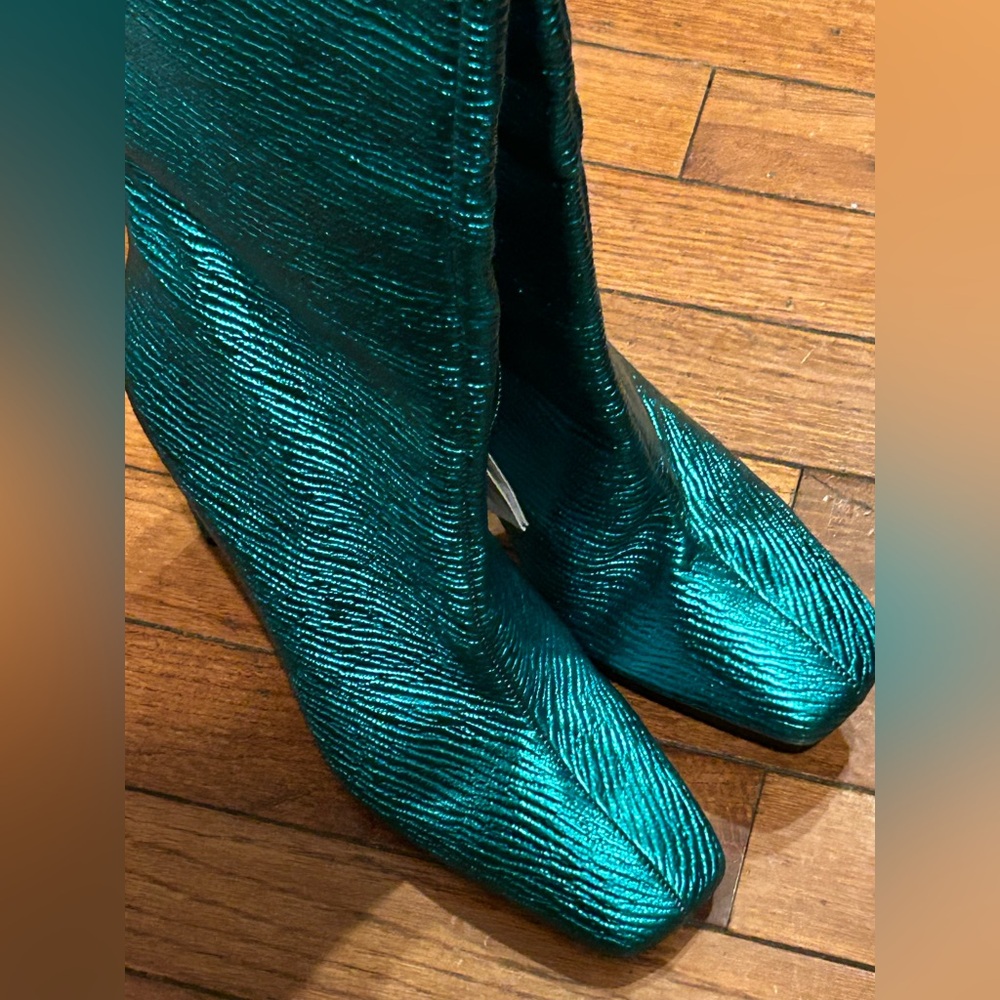 ZARA Green Laminated Boots Limited Edition 💕Size 37EUR /4UK /6.5 US - Picture 3 of 9